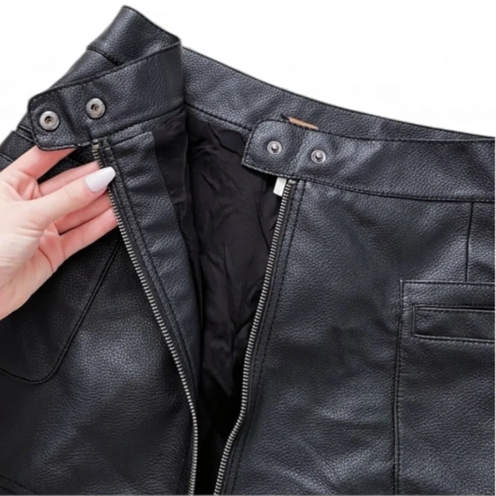 Free People Vegan Leather Black A-Line Zip Front Mini Skirt